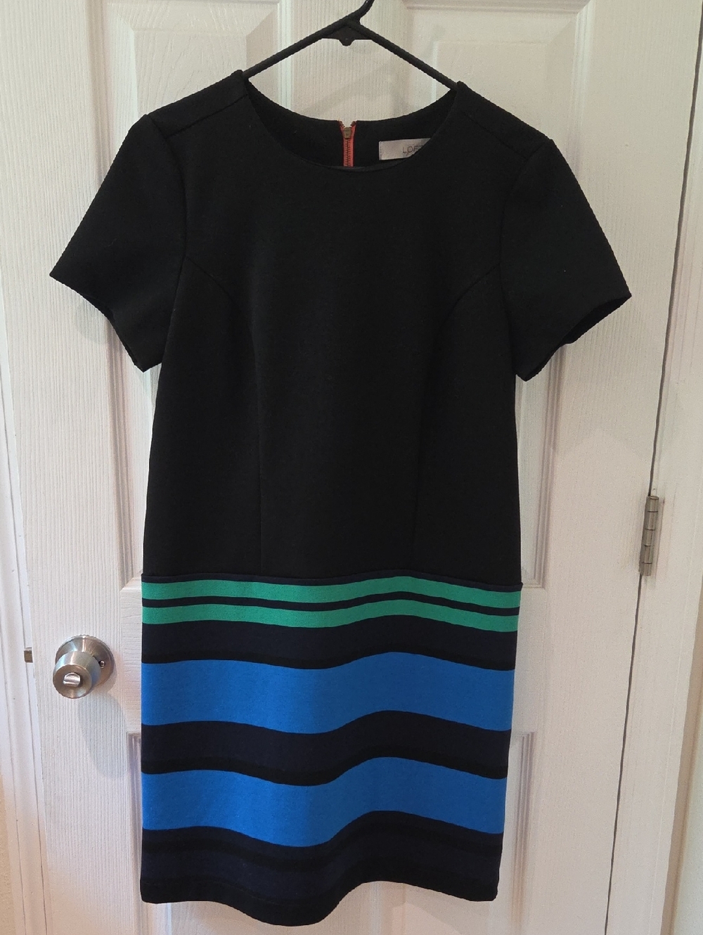 LOFT Black Dress with Blue and Green Stripes